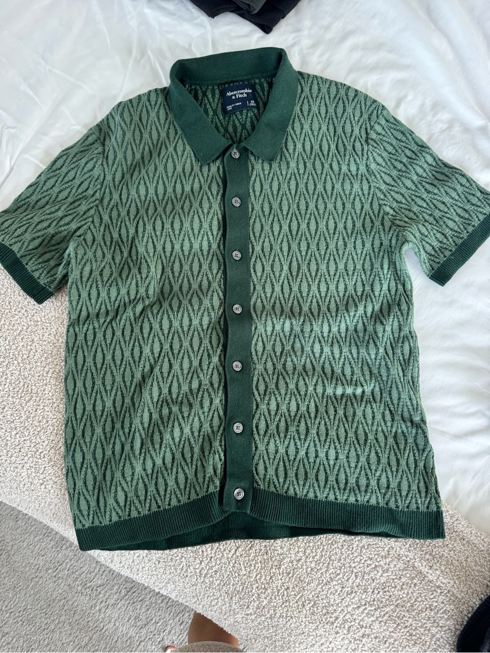 Abercrombie & Fitch Dark Green Textured Short-Sleeve Polo Cardigan
